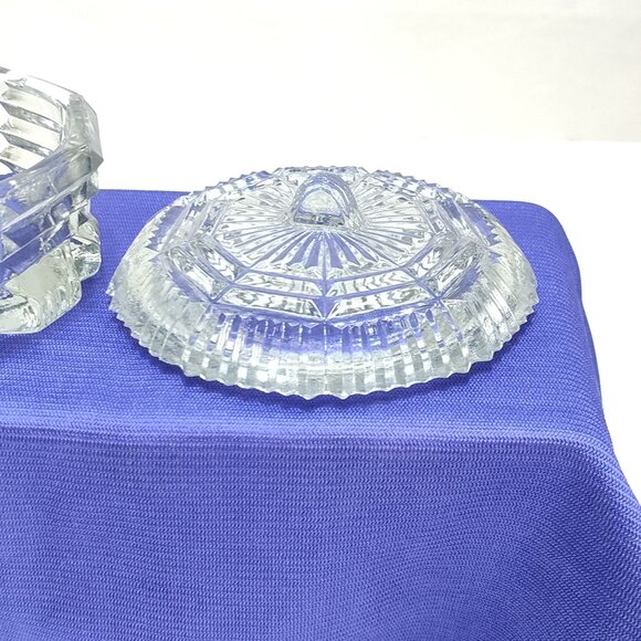 L.E. Smith Trinket Powder Box Pressed Glass Octagonal Design Clear Glass Vintage - Picture 9 of 13